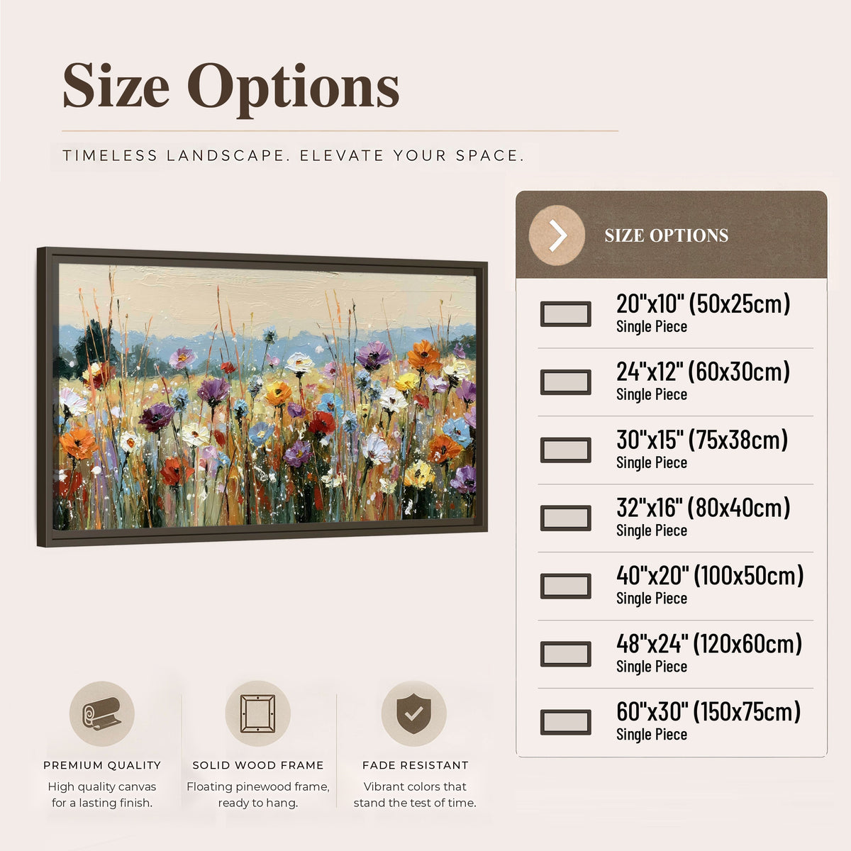 Colorful wildflower meadow painting framed canvas wall art size options