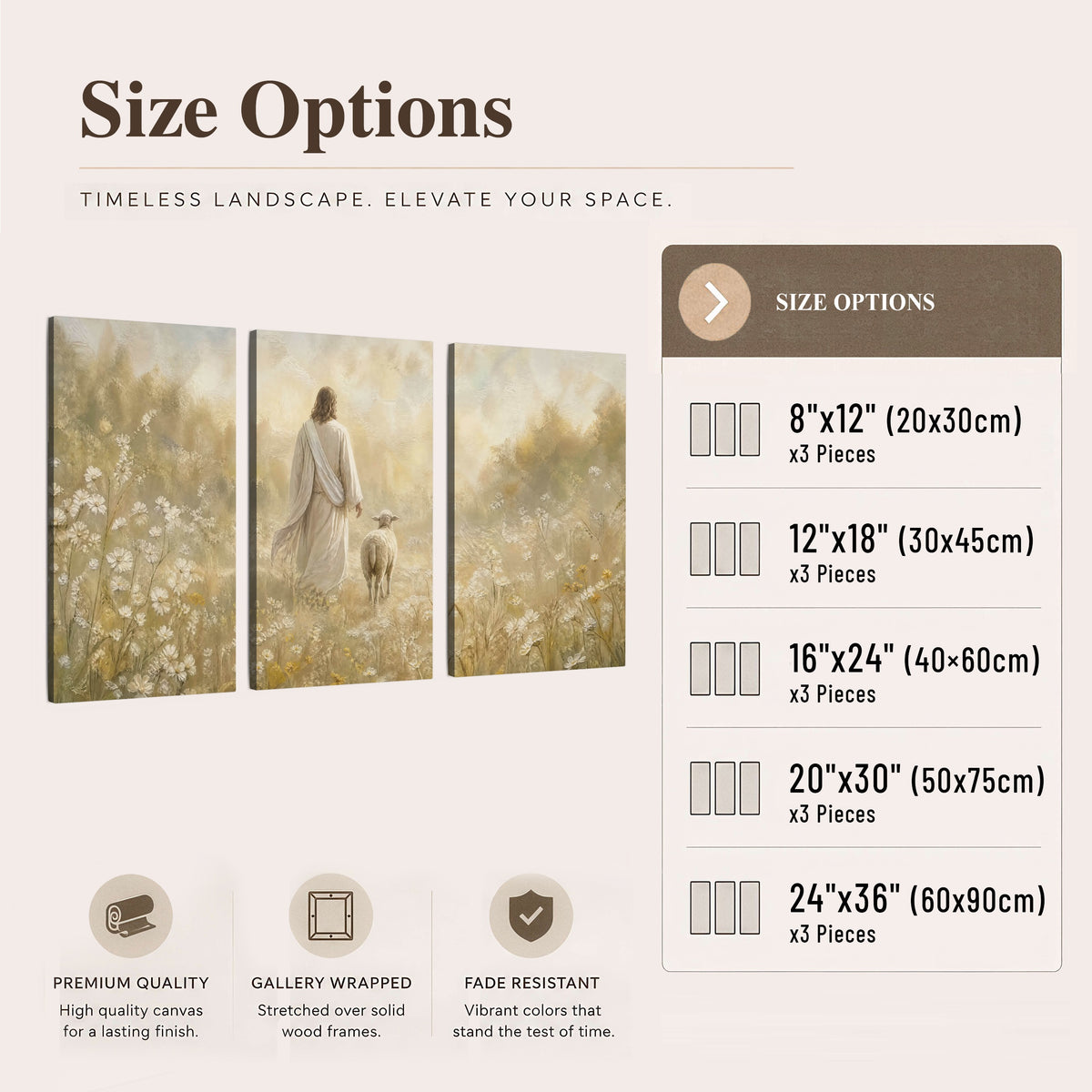 Jesus and the lamb painting 3 piece canvas wall art size options