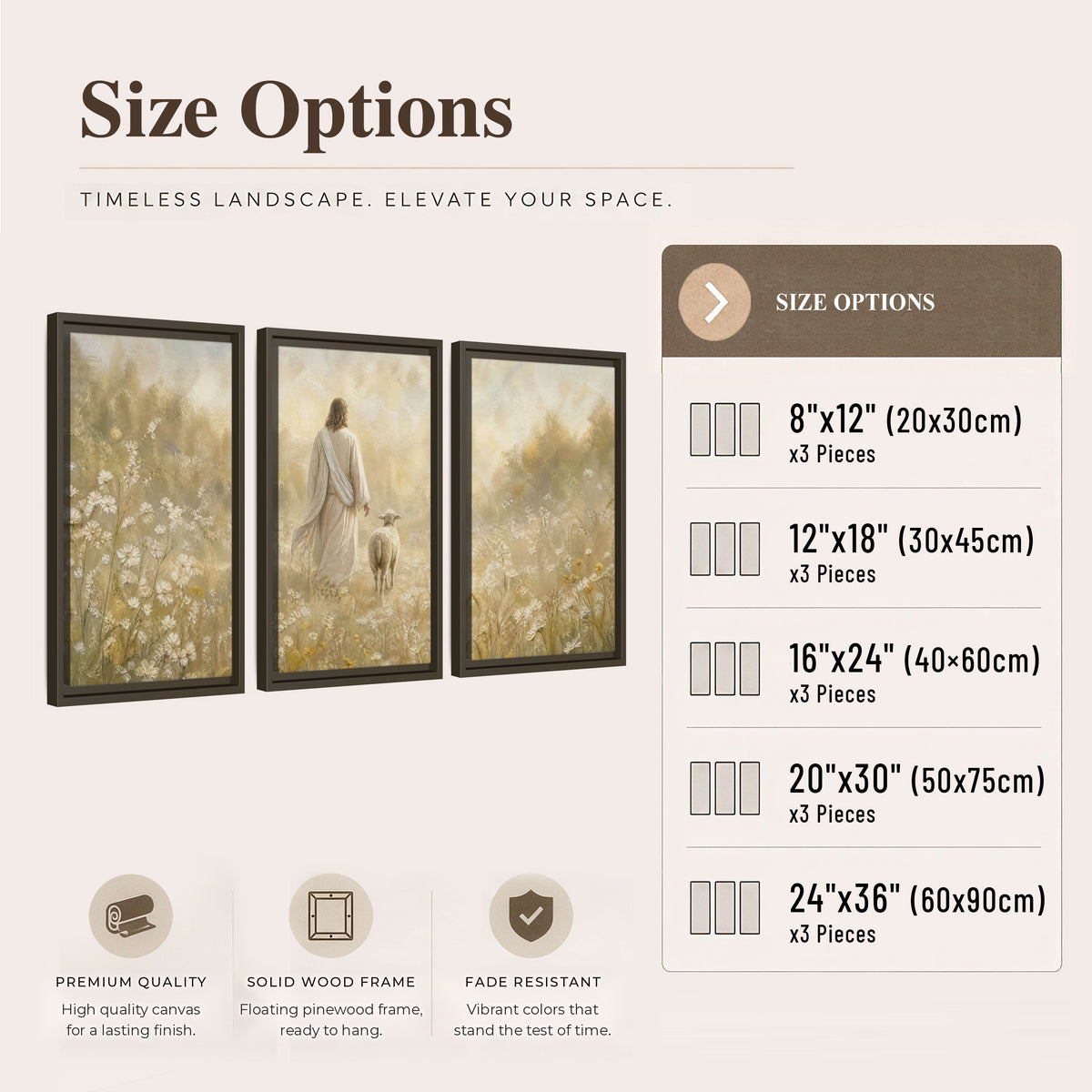 Jesus and the lamb painting 3 piece framed canvas size options