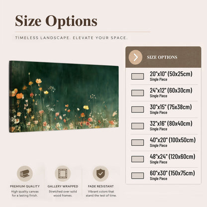 Dark green wildflower painting canvas wall art size options