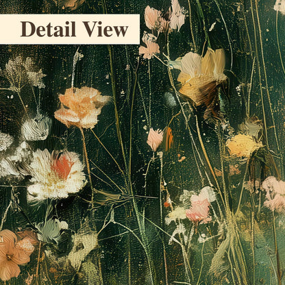 Dark green wildflower painting detail close-up