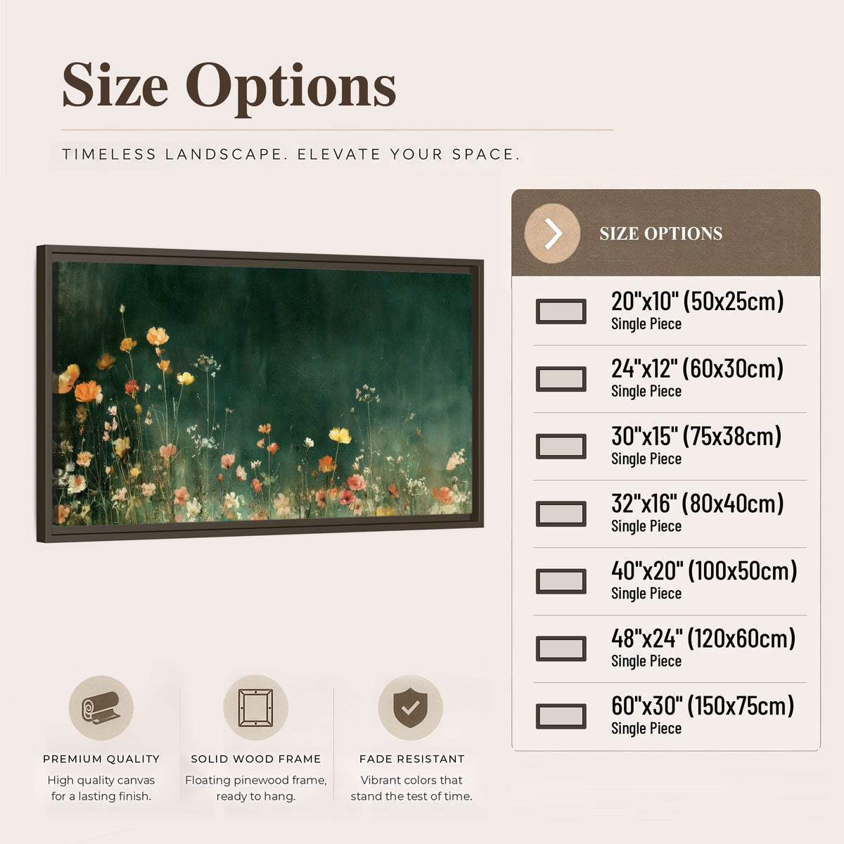 Dark green wildflower painting framed canvas wall art size options
