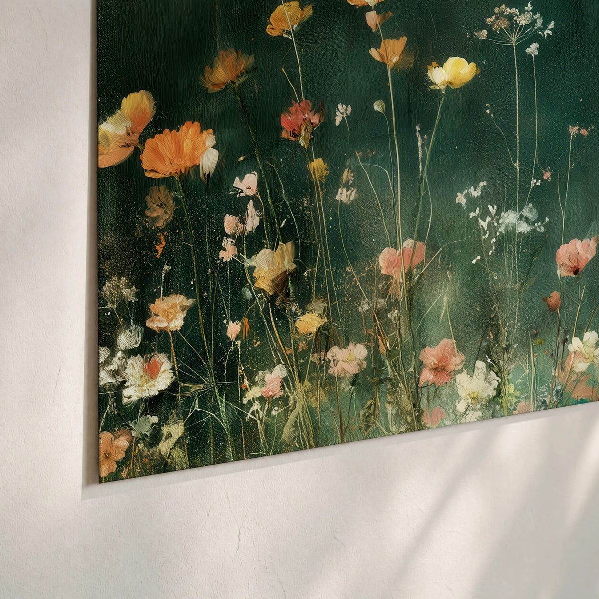 Dark green wildflower painting poster print close-up on matte paper