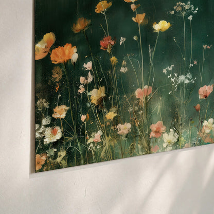 Dark green wildflower painting poster print close-up on matte paper