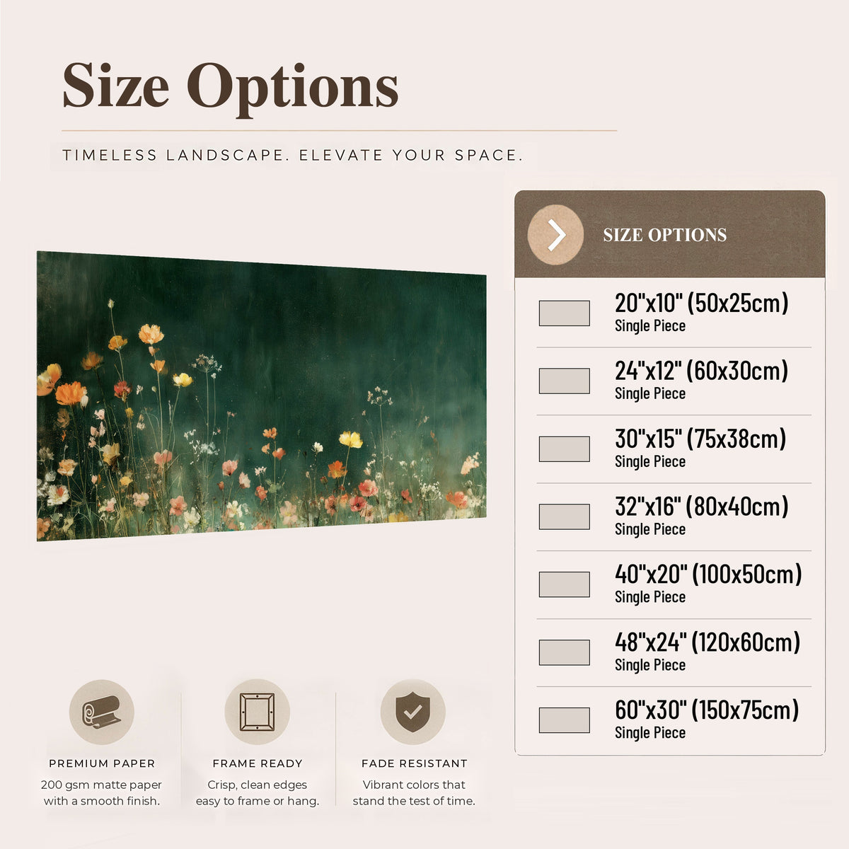 Dark green wildflower painting poster print size options