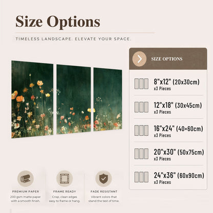 Dark green wildflower painting set of 3 poster prints size options