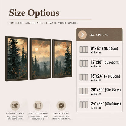 Misty pine forest painting 3 piece framed canvas size options