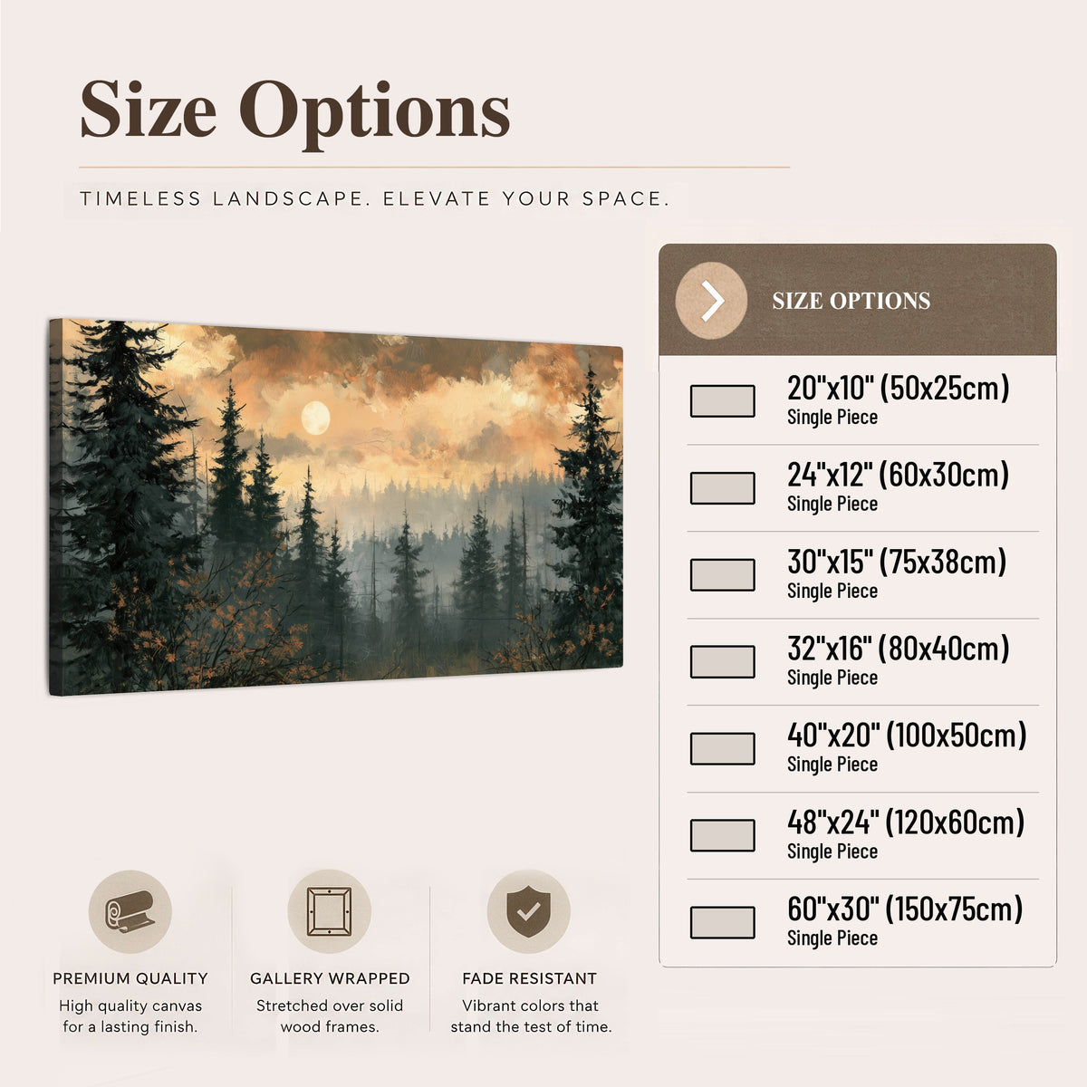Misty pine forest painting canvas wall art size options