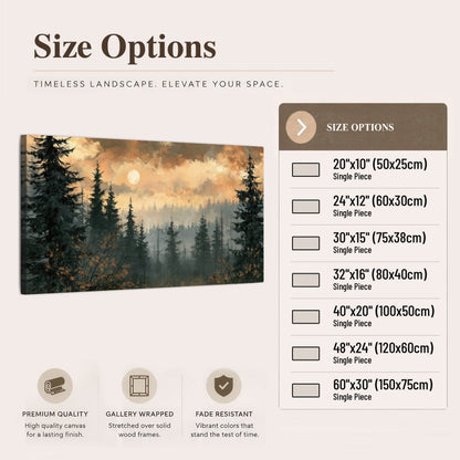 Misty pine forest painting canvas wall art size options