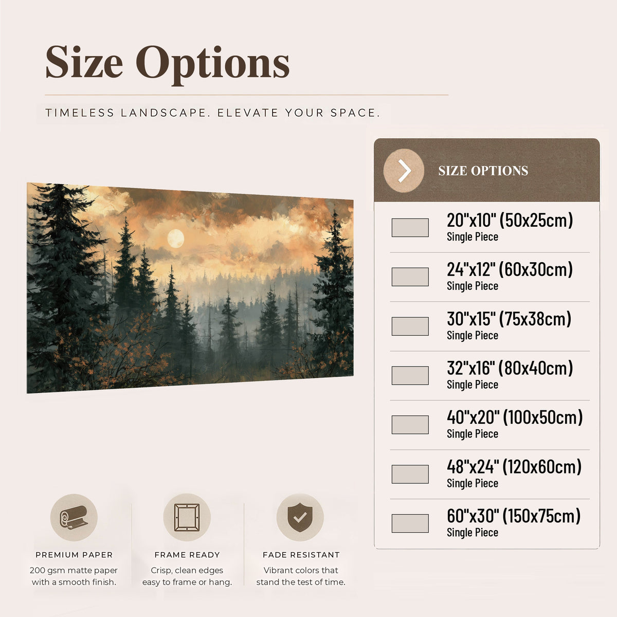 Misty pine forest painting poster print size options
