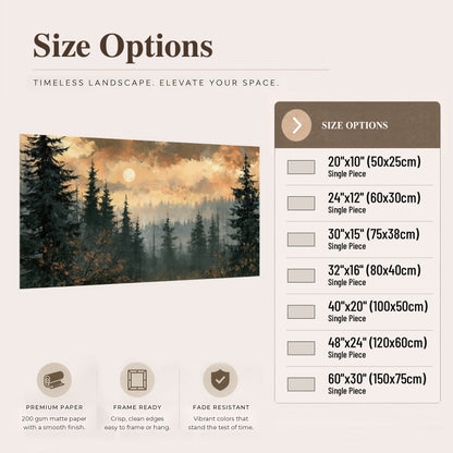 Misty pine forest painting poster print size options