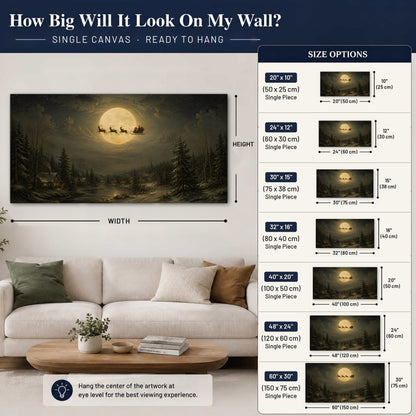 Santa sleigh full moon painting canvas wall art size guide above a sofa