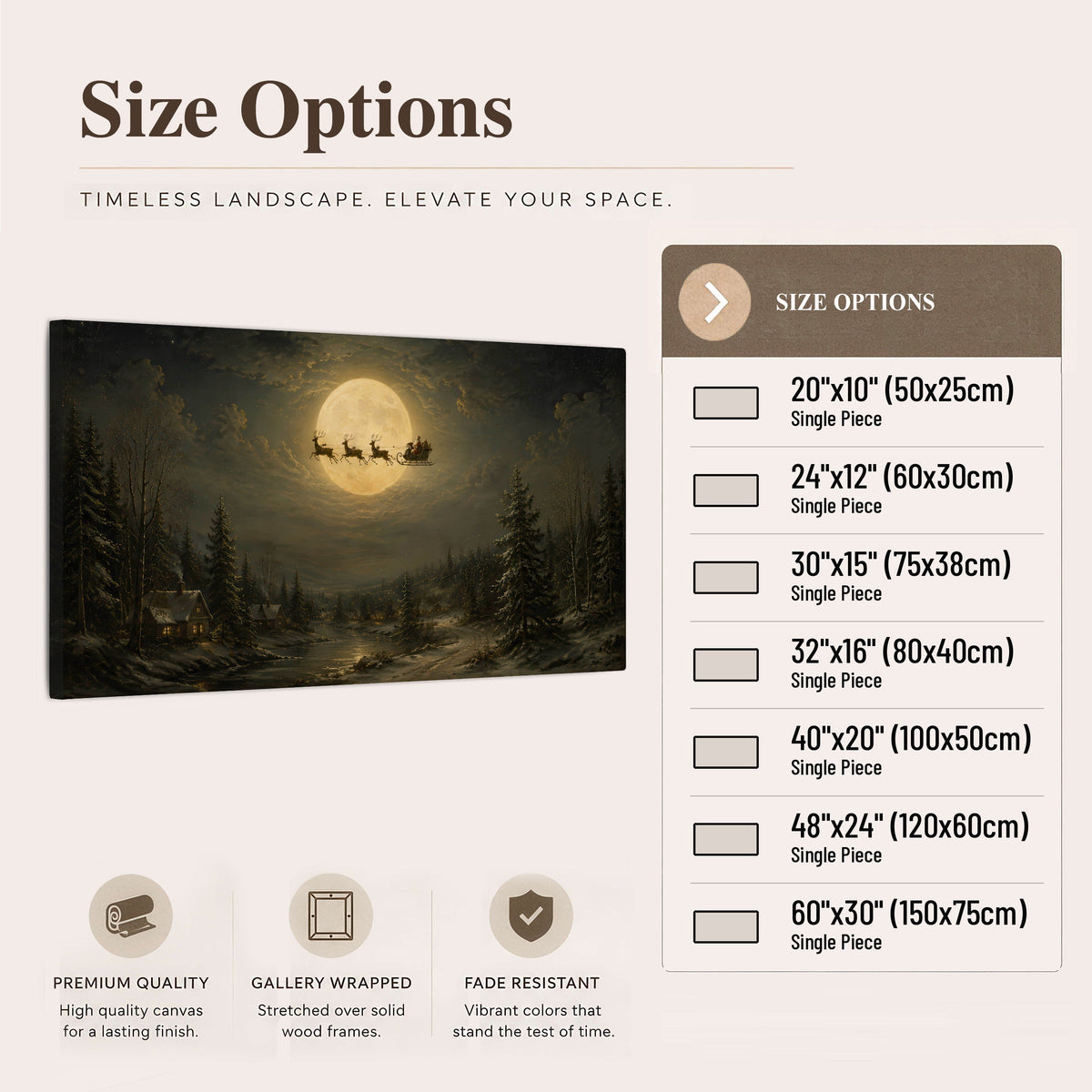 Santa sleigh full moon painting canvas wall art size options