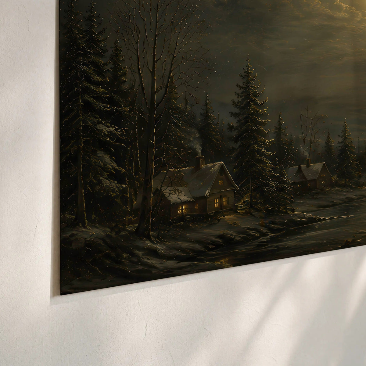 Santa sleigh full moon painting poster print close-up on matte paper