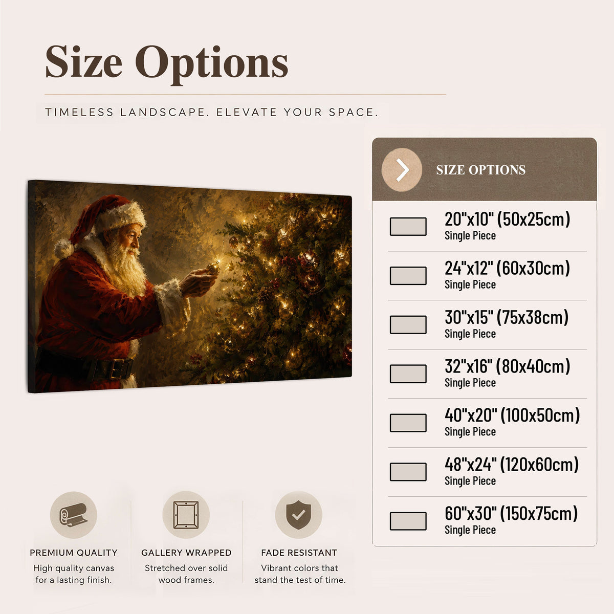 Santa and Christmas tree painting canvas wall art size options