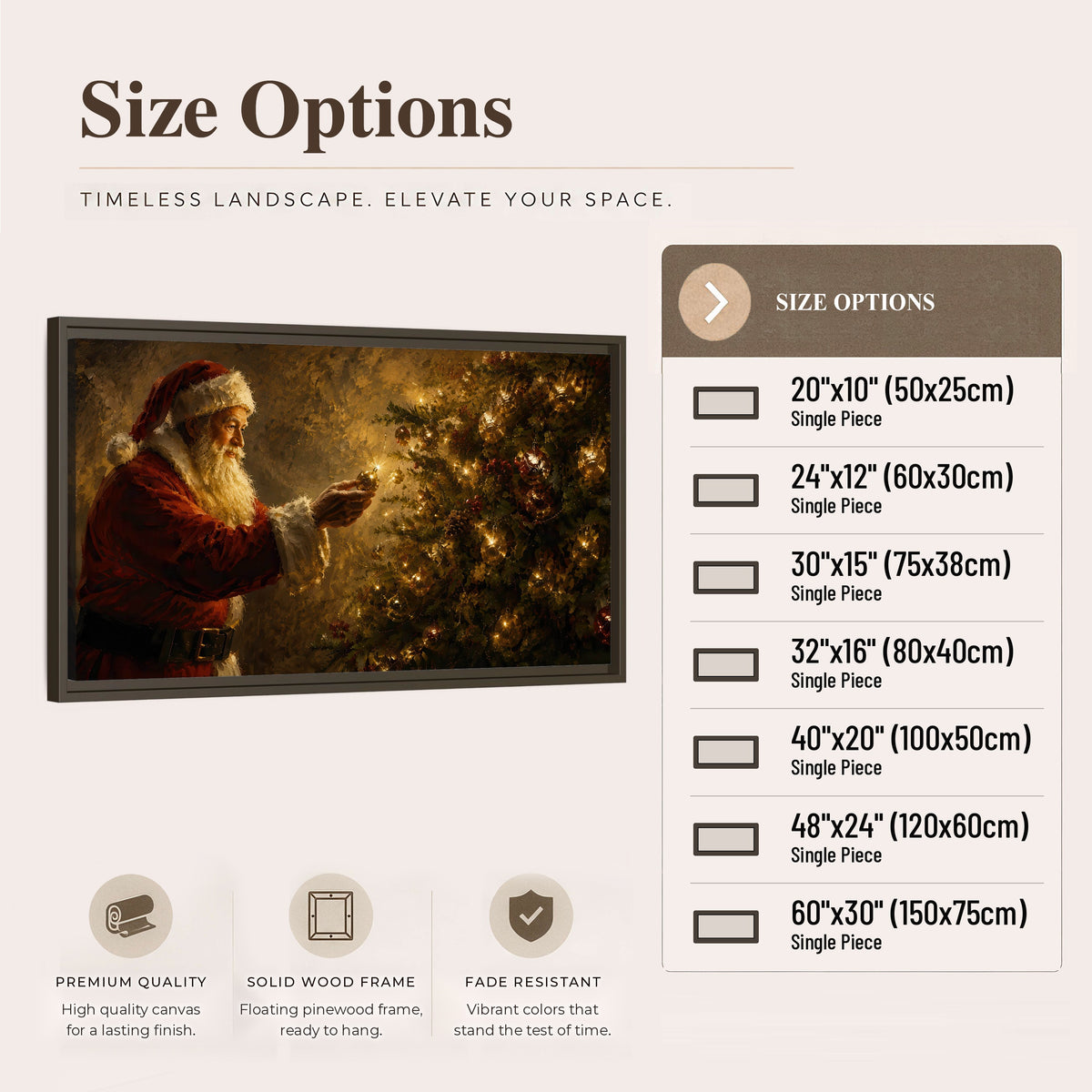 Santa and Christmas tree painting framed canvas wall art size options