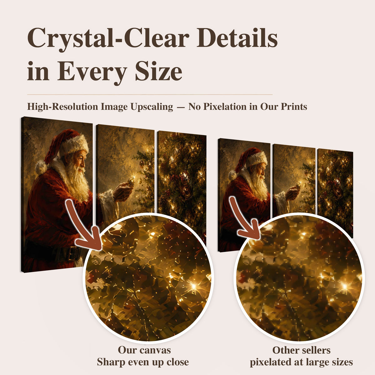 Santa and Christmas tree painting high-resolution print quality comparison
