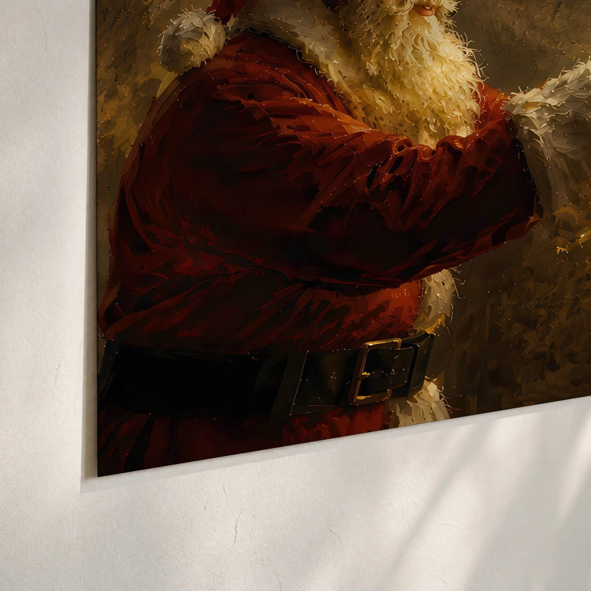 Santa and Christmas tree painting poster print close-up on matte paper