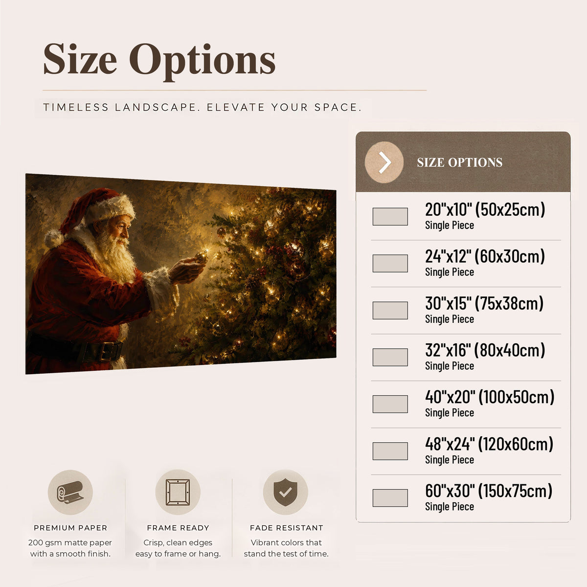 Santa and Christmas tree painting poster print size options