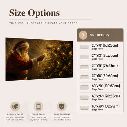 Santa and Christmas tree painting poster print size options