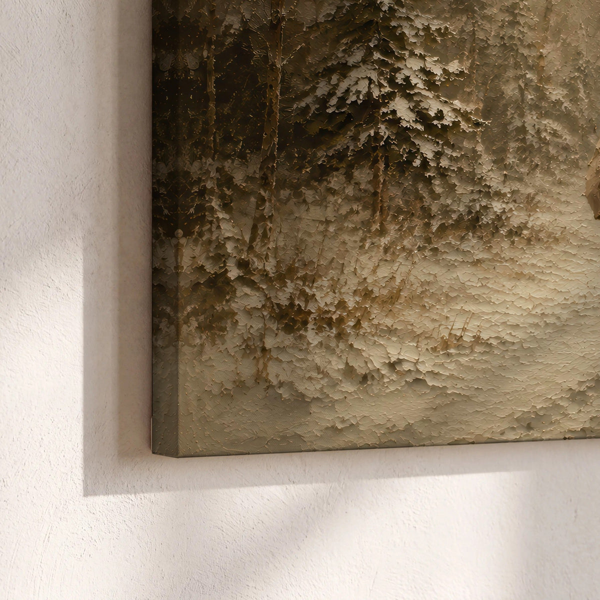 Santa and reindeer painting canvas print close-up showing the gallery-wrapped edge