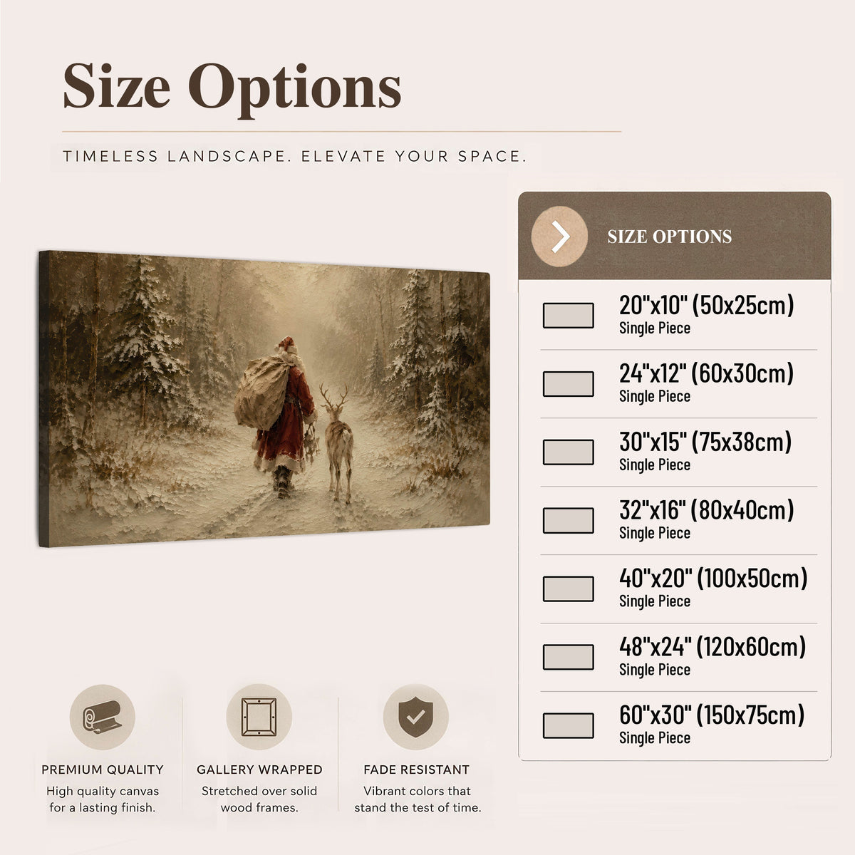 Santa and reindeer painting canvas wall art size options