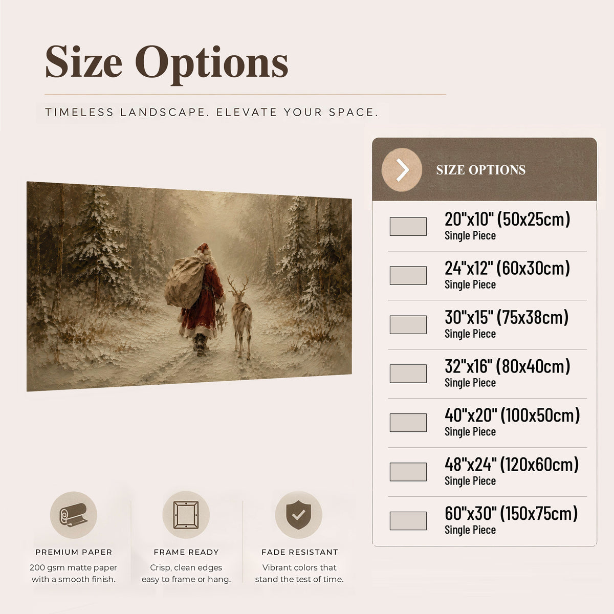 Santa and reindeer painting poster print size options