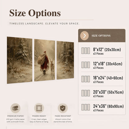 Santa and reindeer painting set of 3 poster prints size options