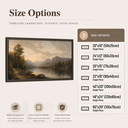 Golden mountain lake painting framed canvas wall art size options