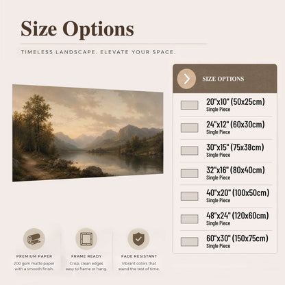 Golden mountain lake painting poster print size options