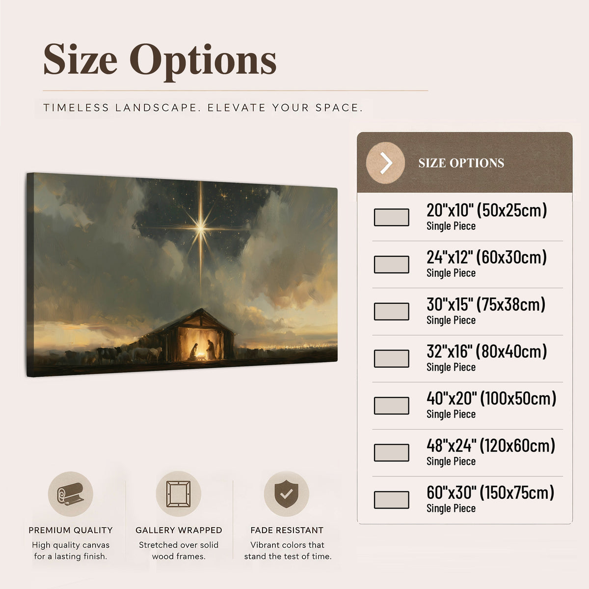 Nativity star of Bethlehem painting canvas wall art size options