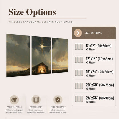 Nativity star of Bethlehem painting set of 3 poster prints size options