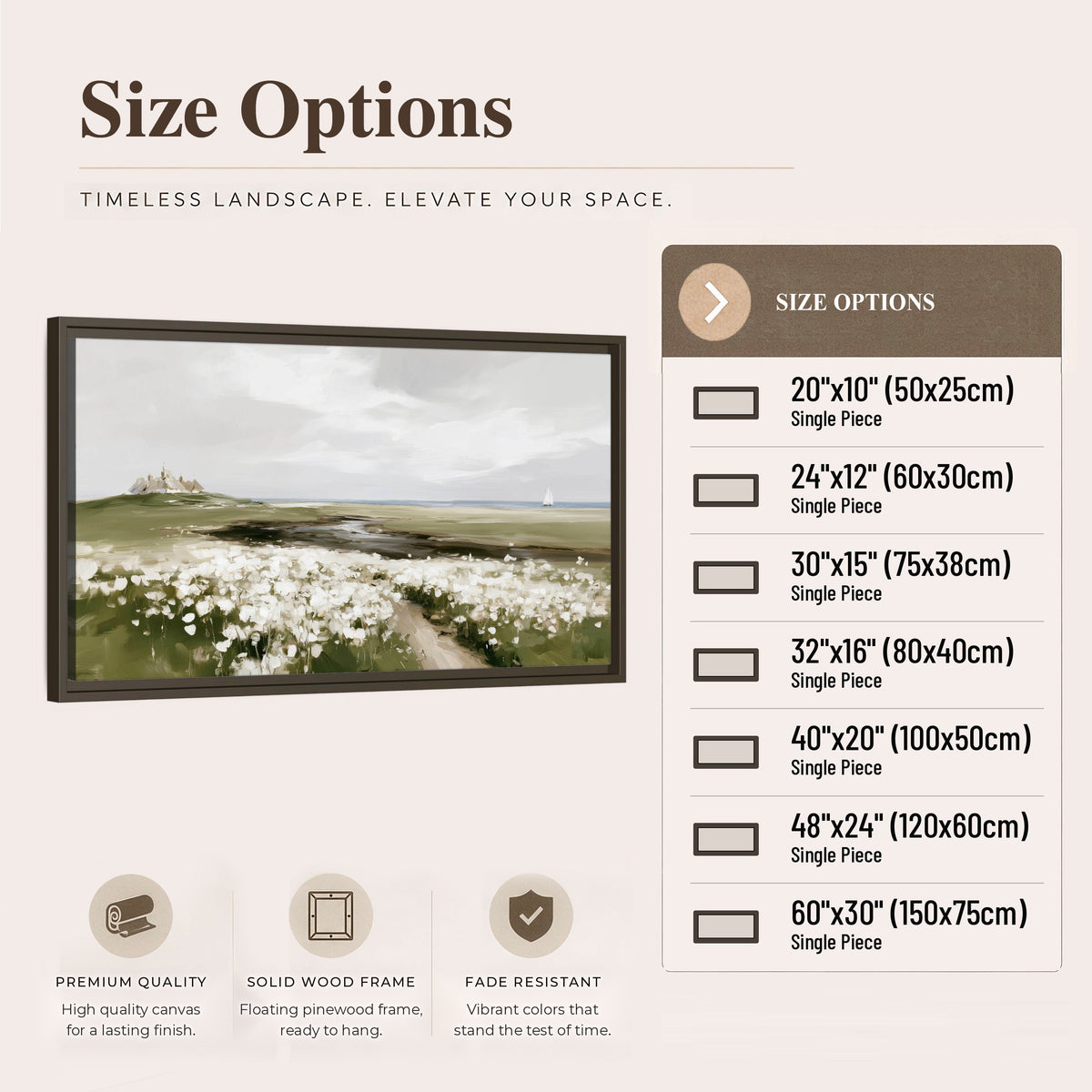Coastal wildflower meadow painting framed canvas wall art size options