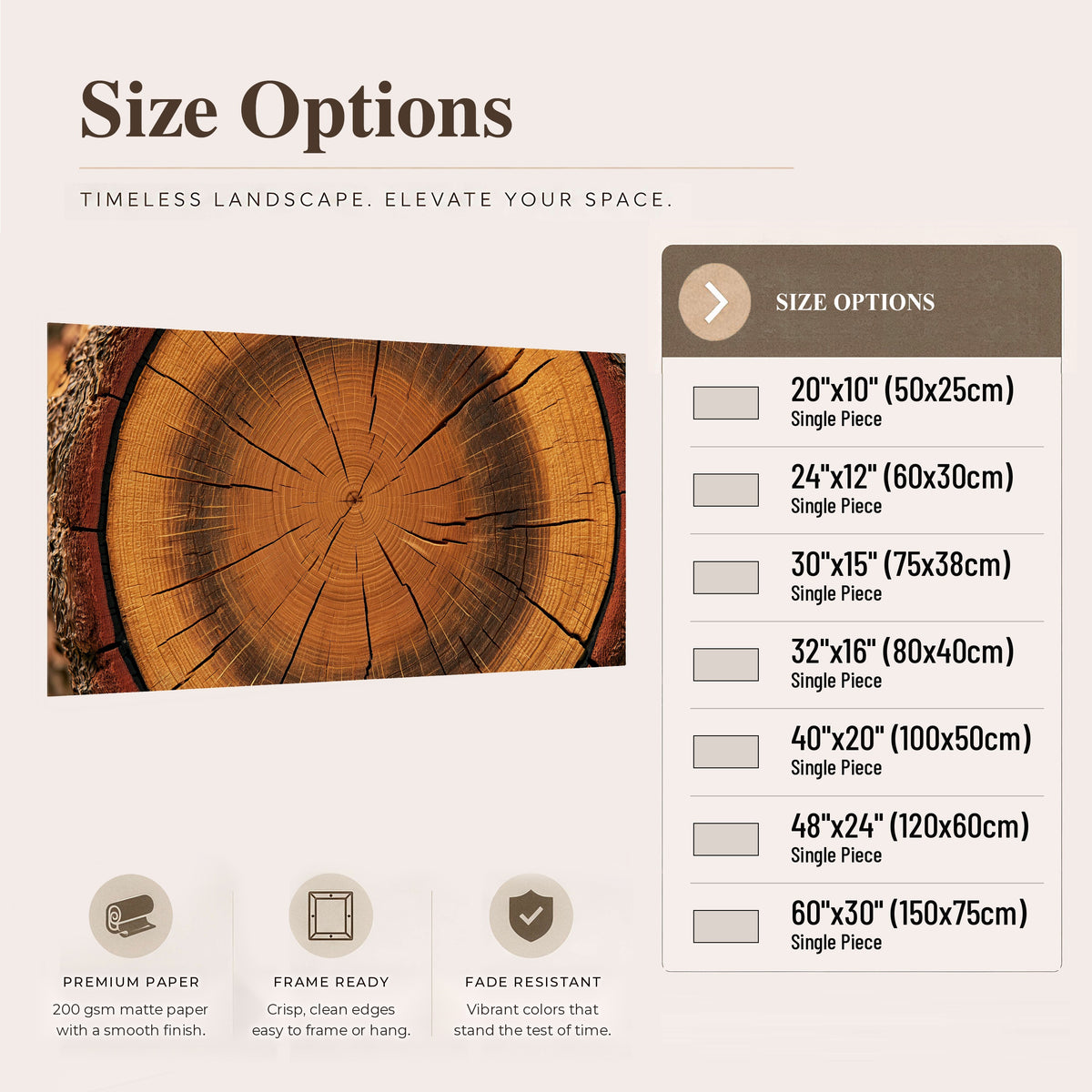 Tree ring wood slice art poster print size options