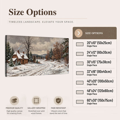 Snowy cottage winter landscape painting canvas wall art size options