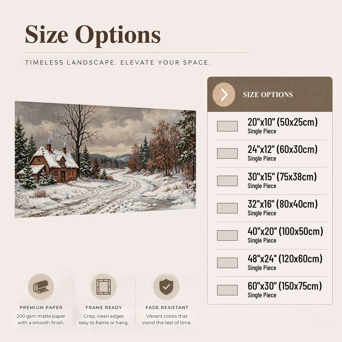 Snowy cottage winter landscape painting poster print size options