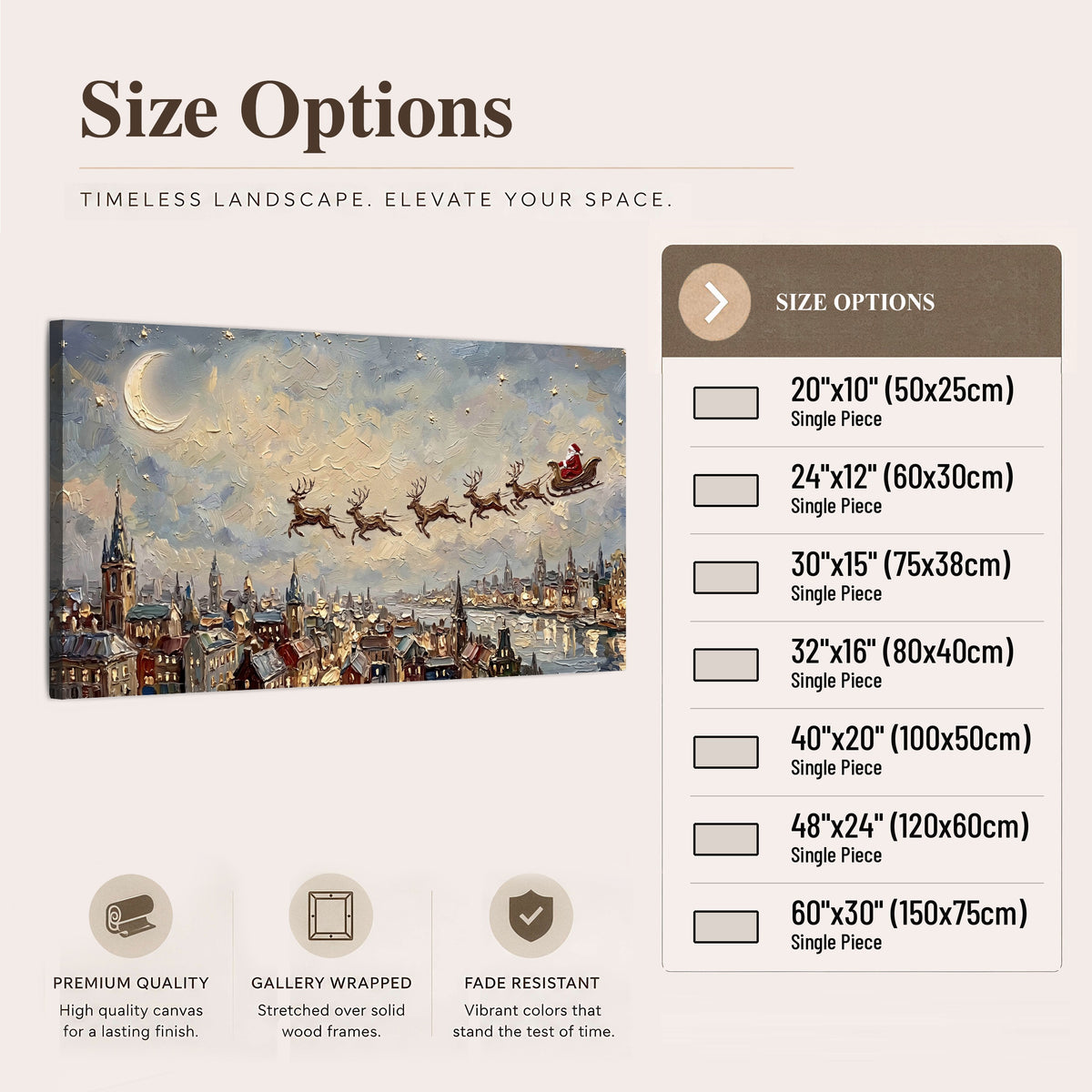 Santa sleigh over city painting canvas wall art size options