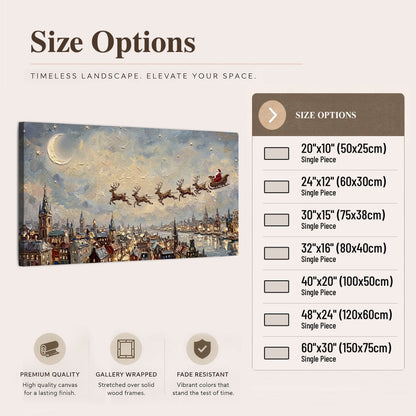 Santa sleigh over city painting canvas wall art size options