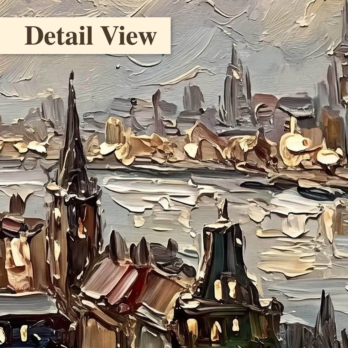 Santa sleigh over city painting detail close-up