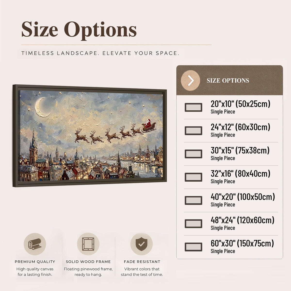 Santa sleigh over city painting framed canvas wall art size options