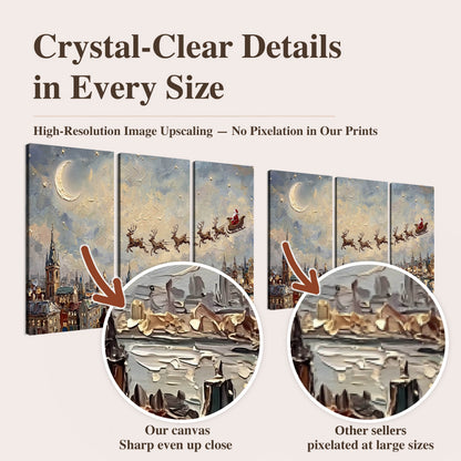 Santa sleigh over city painting high-resolution print quality comparison