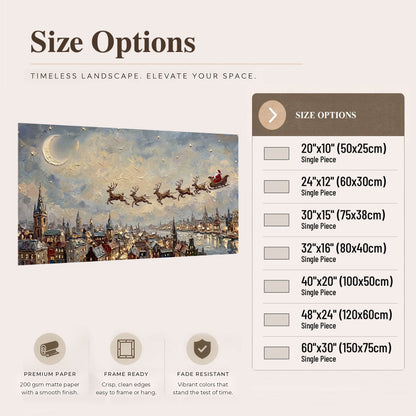 Santa sleigh over city painting poster print size options