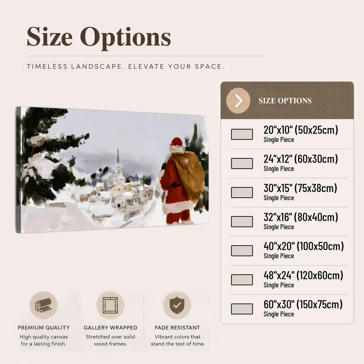 Santa Claus snowy village painting canvas wall art size options