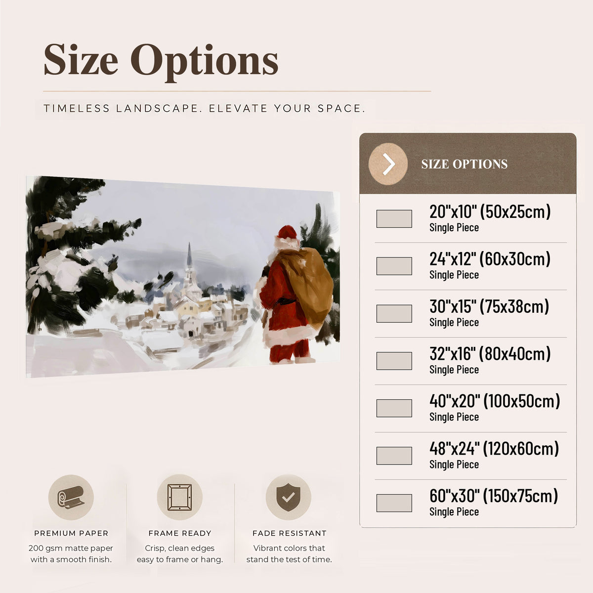 Santa Claus snowy village painting poster print size options