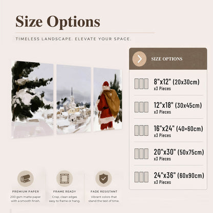 Santa Claus snowy village painting set of 3 poster prints size options
