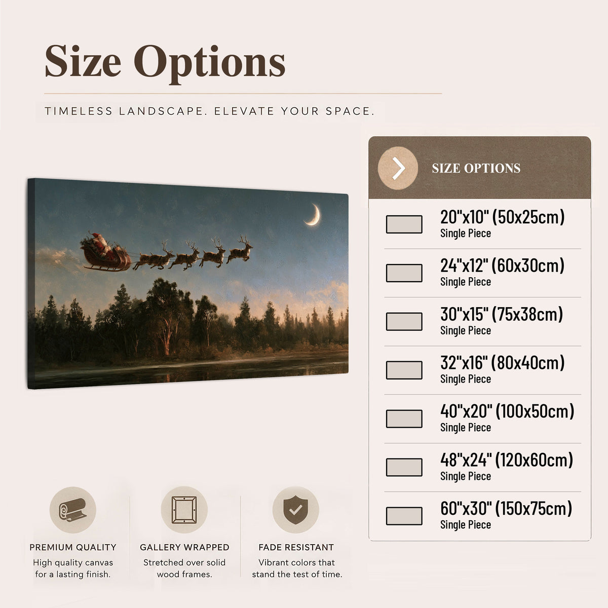 Santa sleigh at dusk painting canvas wall art size options
