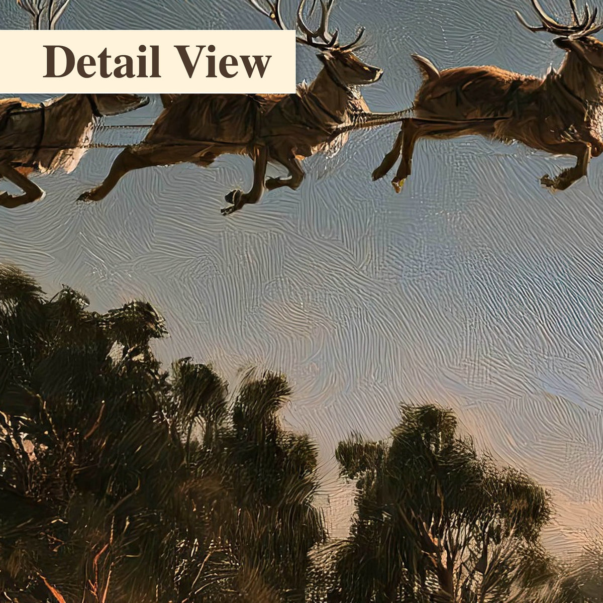 Santa sleigh at dusk painting detail close-up