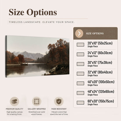 Autumn mountain lake rowboat painting canvas wall art size options