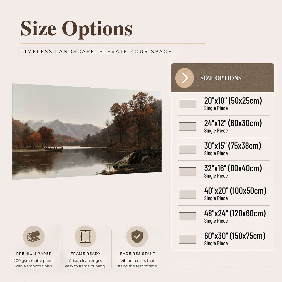 Autumn mountain lake rowboat painting poster print size options