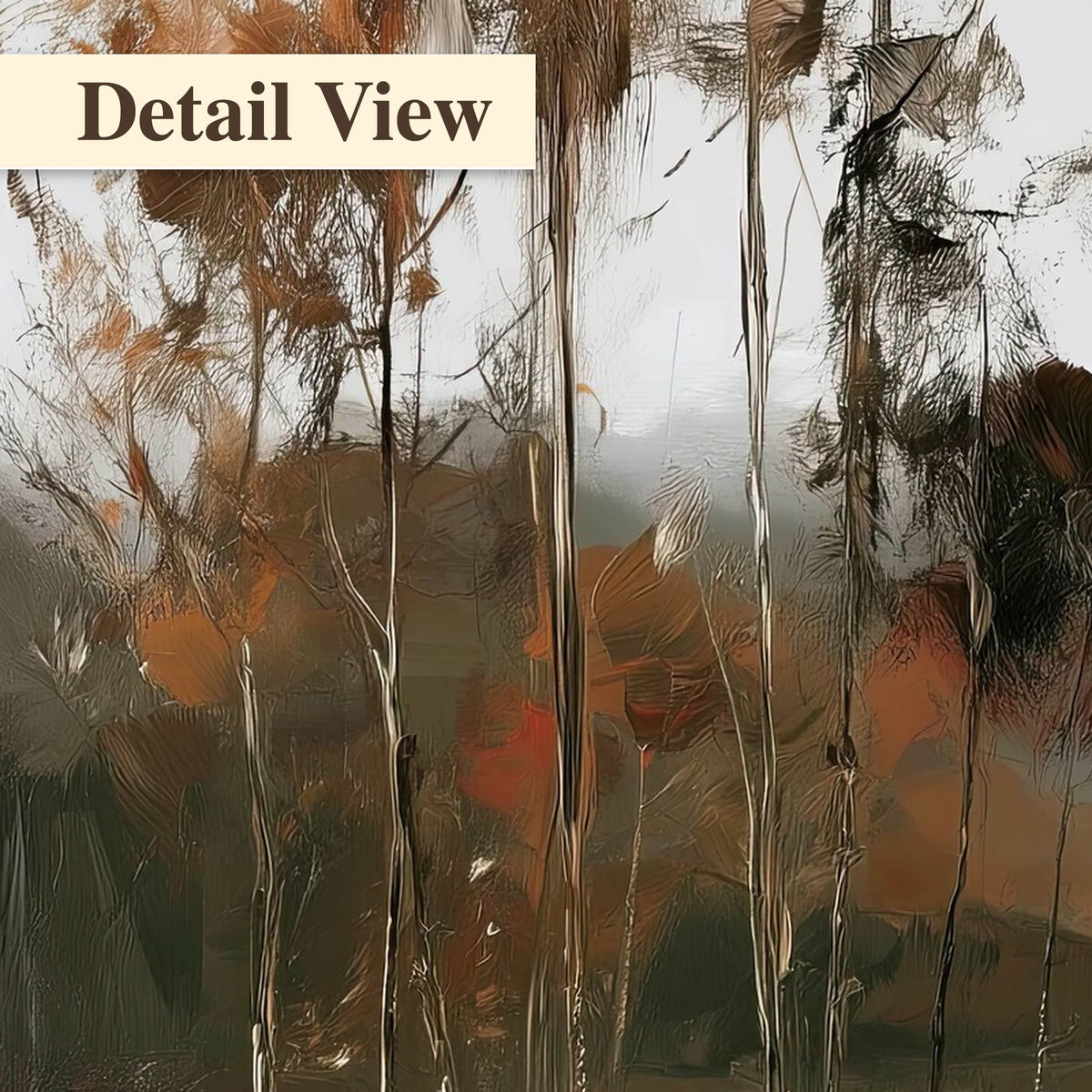 Misty mountain lake autumn painting detail close-up